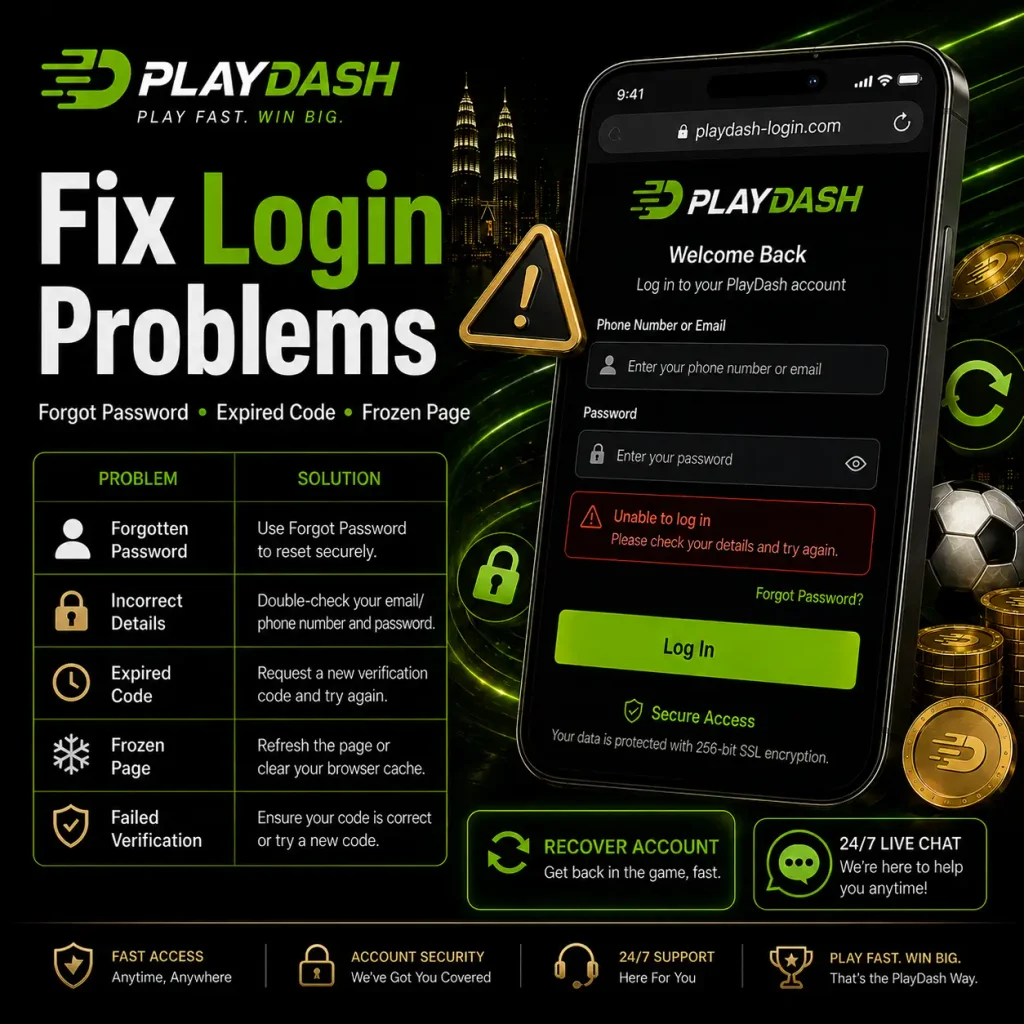 PlayDash login recovery for forgotten password expired code and access problems