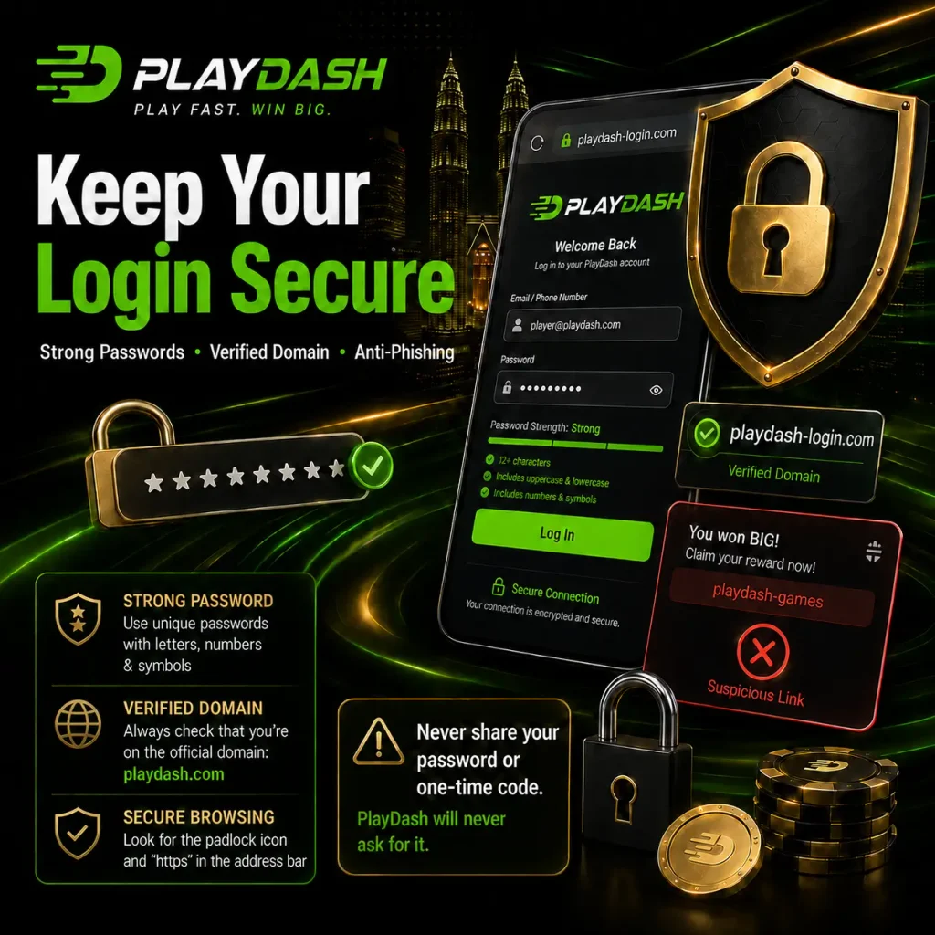 PlayDash login security with strong password